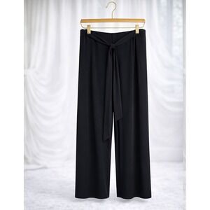 Elie Tahari Black Wide Leg Ankle Palazzo Pants Tie Pull On Leg Slits Flowy XL